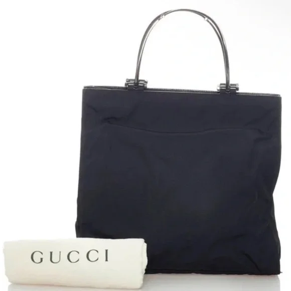 Gucci Nylon black bag with Gunmetal Silver handles 002-1025 200682 EUC - Picture 2 of 16